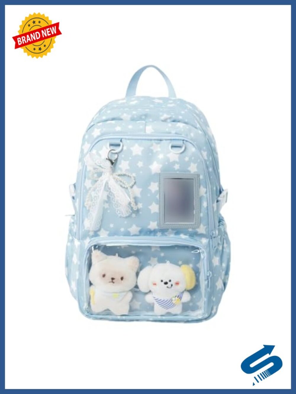 Kawaii Nylon Ita Backpack Large Capacity Cute Rucksack Clear Window Star Lace